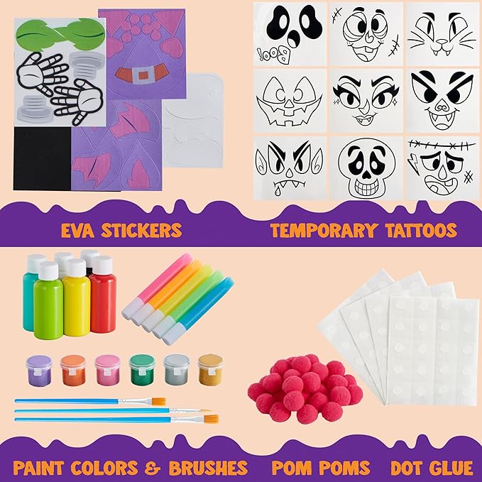 Klever Kits Halloween Pumpkin Painting Kit, Party Favor for Kids, Halloween Arts Crafts Party Supplies, Glowing in The Dark Pumpkin Decorating Kit, DIY Coloring Set for Classroom Activities Games