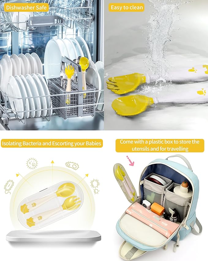 Deejoy Toddler Utensils, Self-feeding Flatware Set withTravel Case, Baby Spoons and Forks with Silicone Bendable Handle, Easy Grip Heat-Resistant, Ideal for Kids, Stage 2 (Yellow)