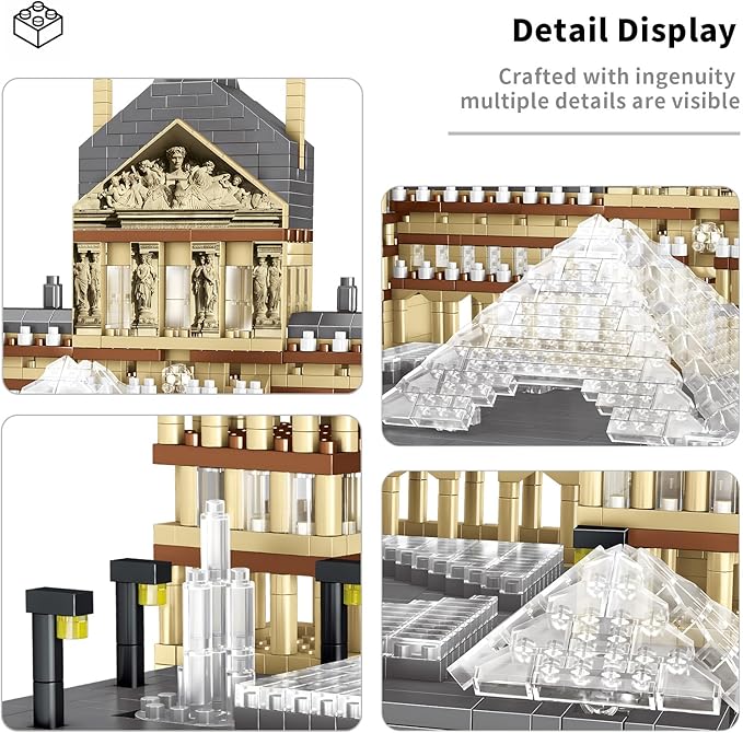 Paris Louvre Museum Model Building Blocks Set Micro Bricks World Famous Architecture Educational Toys for Kids Adults 3377 Piece Birthday