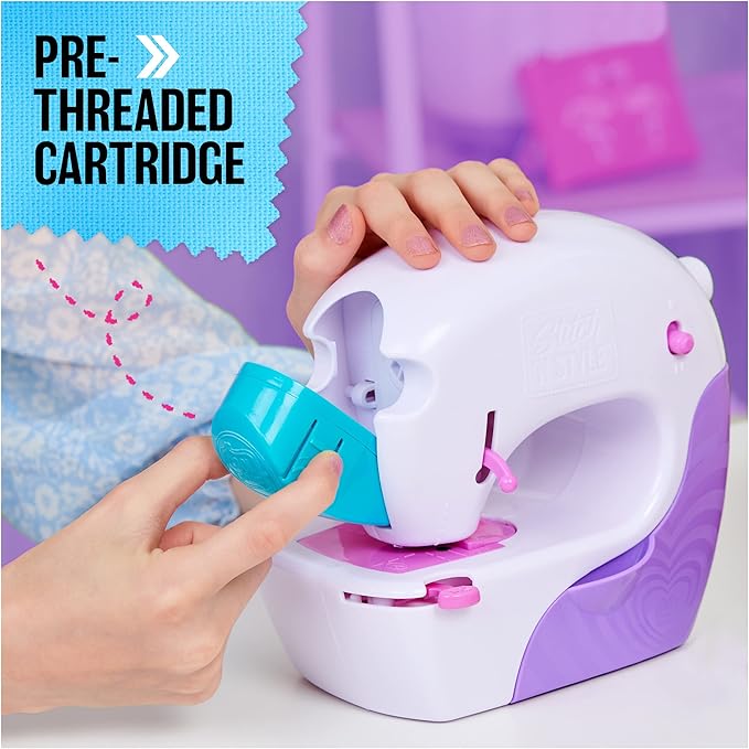 Cool Maker, Stitch ‘N Style Fashion Studio, Pre-Threaded Sewing Machine Toy with Fabric and Water Transfer Prints, Arts & Crafts Kids Toys for Girls