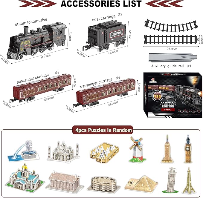 Electric Train Sets for Boys Girls Metal Alloy Christmas Trains Toys Steam Locomotive, Passenger Carriages, Tracks, Light & Sounds Rechargeable Birthday Gifts for Kids 3 4 5 6 7 8 + Years Old Red …