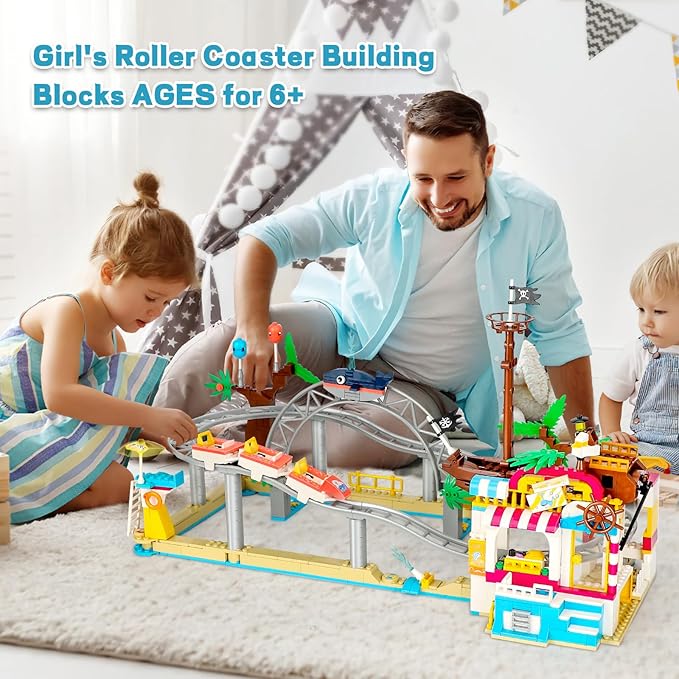 Friends Roller Coaster Amusement Park Building Set, Compatible with Lego for Girls Age 8-12,Theme Park Building with Roller Coaster and Water Park Carnival Building Toys for Girls (648 PCS)