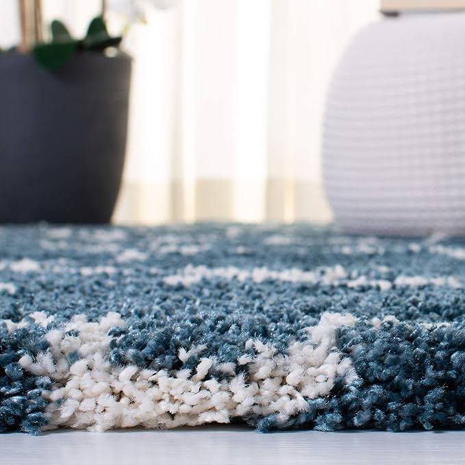 SAFAVIEH Hudson Shag Collection Runner Rug - 2'3" x 6', Slate Blue & Ivory, Moroccan Trellis, Non-Shedding & Easy Care, 2-inch Thick Ideal for High Traffic Areas in Living Room, Bedroom (SGH282L)