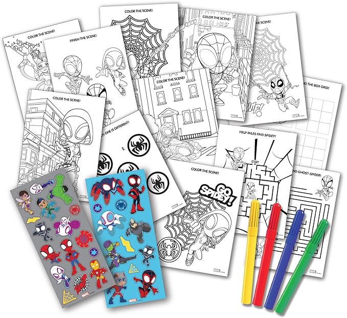 Spidey and his Amazing Friends Stow & Go Activity Kit, 17-Piece Travel Art Set, Preschool, Kids Toys for Ages 3 Up