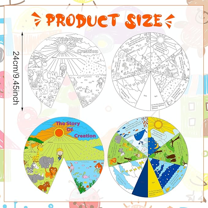 Ireer 24 Sets Sunday School Crafts for Kids Religious Activities Color Your Own Creation Wheel The Story of Creation Wheel Religious Art for Kids VBS Crafts