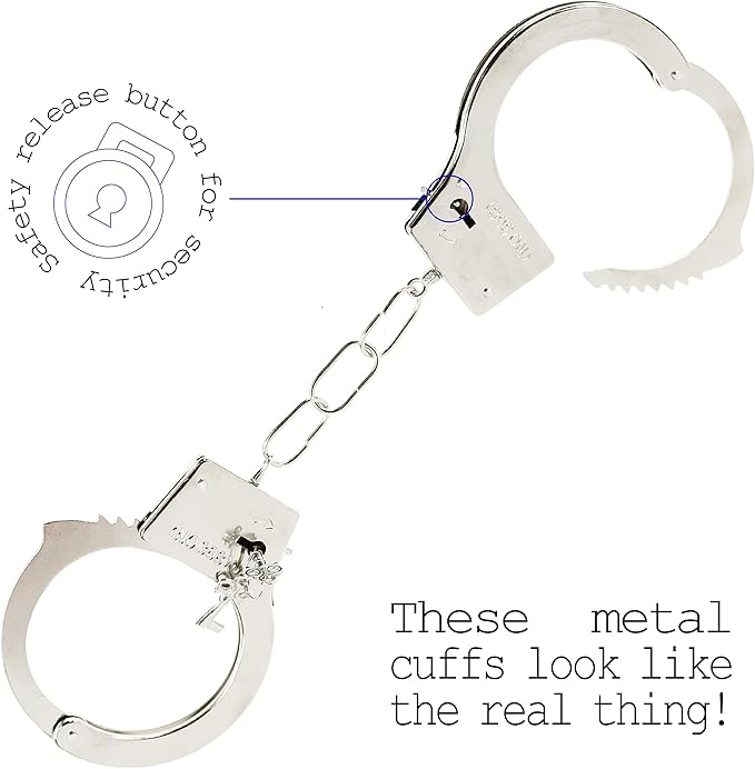 Skeleteen Metal Handcuffs with Keys - Toy Police Costume Prop Accessories Metal Chain Hand Cuffs with Safety Release and Key
