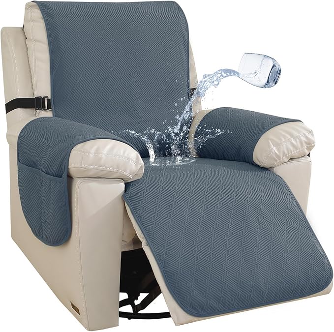Easehomey Waterproof Recliner Chair Cover, Non-Slip Recliner Cover with Elastic Straps Two Pockets Slipcover Washable Lazy Boy Reclining Chair Cover Furniture Protector for Kids,Pets(Dark Grey,23.6")