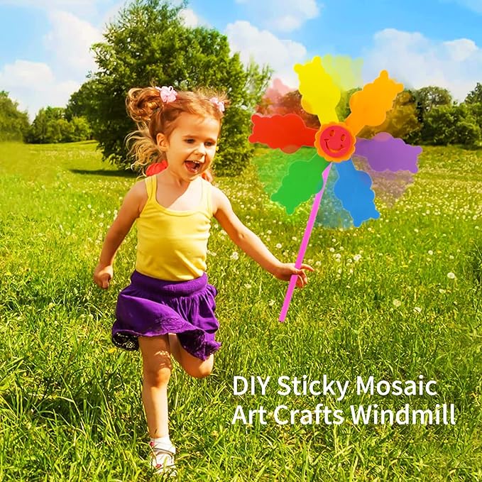 Yohelly 5 Pcs DIY Sticky Mosaic EVA Windmill Art Crafts Early Learning Games Handmade Art Kit for Preschool Toddlers Boys and Girls