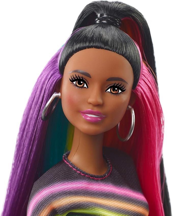 Barbie Rainbow Sparkle Hair Doll Featuring Extra-Long 7.5-inch Brunette Hair with a Hidden Rainbow of Five Colors, Sparkle Gel and Comb and Hairstyling Accessories, Gift for 5 to 7 Year Olds