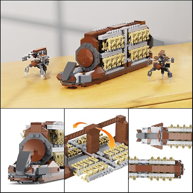 Battle Army Clone Platoon Attack Craft Building Kit 32-Piece, Battle Soldiers Troop Carrier with 2 Droidekas, Building Blocks Action Figures Army Toys for Kids 6-12