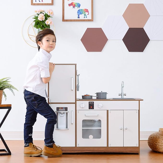 Teamson Kids Little Chef Palm Springs Classic Kids Play Kitchen with 6 Accessories, Natural/White