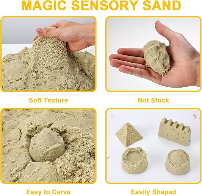 Eaistose Play Construction Sand Sets, Sensory Bin Toy with 1.65lbs Magic Sand, 5 Construction Vehicles,9 Road Signs and 8 Molds, 2 Tools,Sand Box Toys for 3 4 5 6 7 8 Years Old Boys Kids…