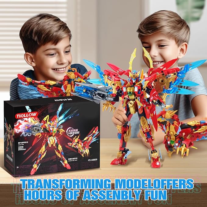 Mech Sets 2in1 Building Blocks，Transforming Robot Building Kits with Vermilion Bird Model，Christmas Birthday Gift for Adults Kids Boys Ages 8 9 10 11 12 13 14+（531 Pieces） (Vermilion Bird)