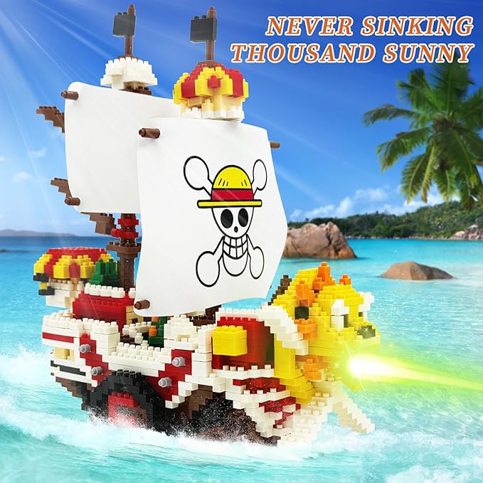 BEEGO One Piece Anime Building Kit Set, Thousand Sunny Ship Blocks Compatible with lego Featuring 2 Figures Luffy-Chopper, One Piece Merch Pirate Boat DIY Micro Brick Ideal Gift for Fans, Kid(2247PCS)