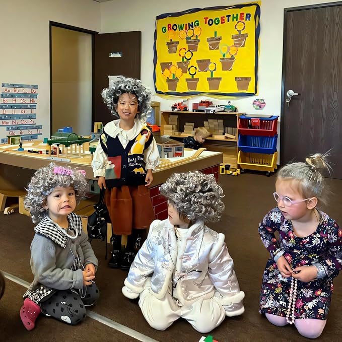 Old Lady Costume Wig for Girls, 100th Day Of School Kids Granny Wigs 20Pcs (White)