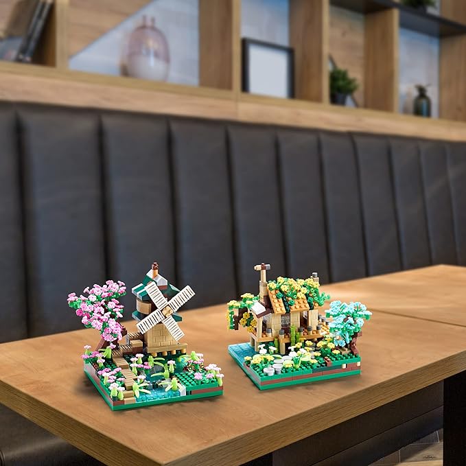 Sakura Tree House Plant Micro Block Building Set,Friendship Windmill Model Construction Set,1200 PCS for Adults and Kid