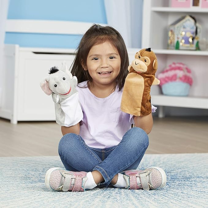 Melissa & Doug Safari Buddies Hand Puppets, Set of 6 (Elephant, Tiger, Parrot, Giraffe, Monkey, Zebra) Soft, Plush Animal Hand Puppets For Toddlers And Kids Ages 2+