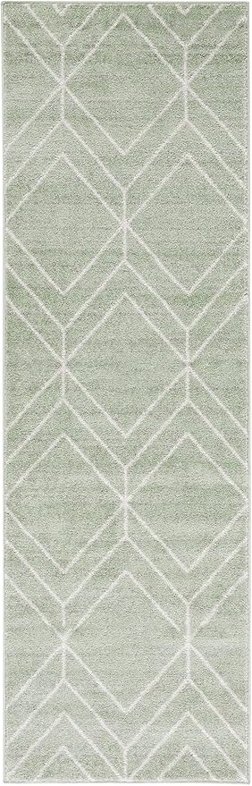 SAFAVIEH Adirondack Collection Runner Rug - 2'6" x 12', Sage & Ivory, Modern Geometric Design, Non-Shedding & Easy Care, Ideal for High Traffic Areas in Living Room, Bedroom (ADR241Y)