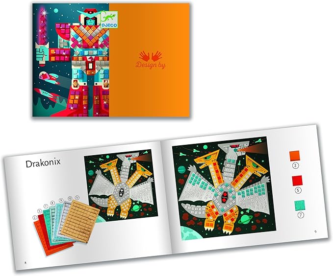 DJECO Space Battle Sticker Mosaic Kit - Craft Your Own Space Battle Scene for School or Gifts - Fun & Creative for Family & Friends, Boys & Girls, Mosaic Art Craft Kit for Kids 5+ - Multi