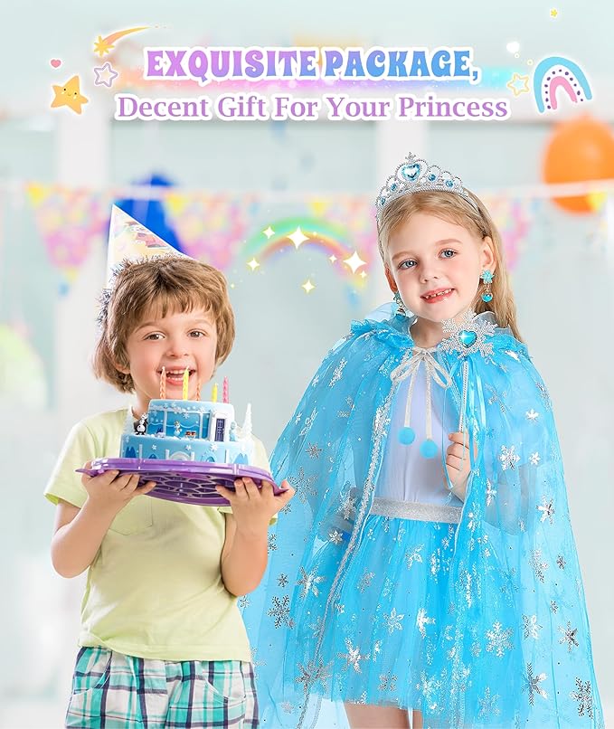 Princess Dress Up for Girls, Light up Princess Cape Princess Dress Costume Crown Wand Gifts for Toddler Girls 3 4 5 6