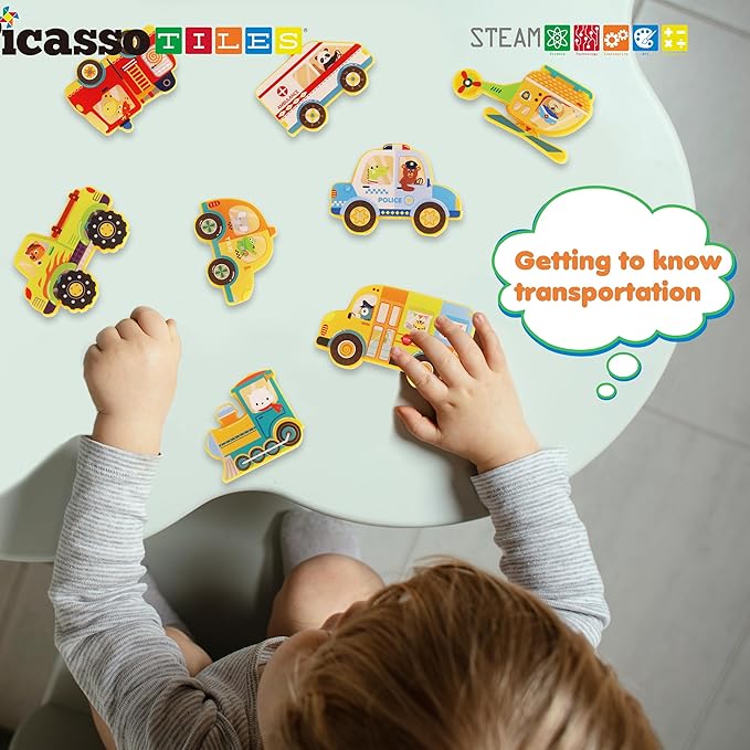 PicassoTiles Magnet Building Blocks Metro City 8 Vehicle Magnetized Action Figures Compatible Magnetic Structural Build Magnets Tile Accessory Playset STEAM Educational Learning Toys Ages 3+ PTA24