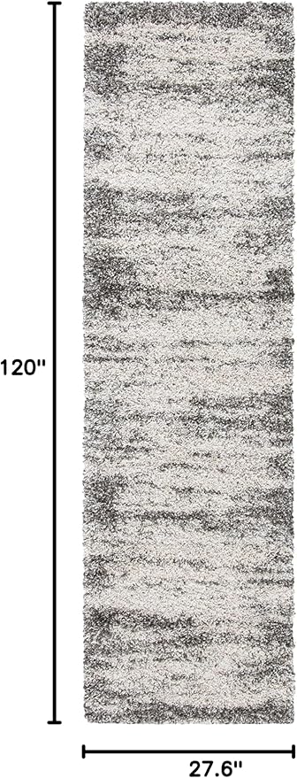 SAFAVIEH Hudson Shag Collection Runner Rug - 2'3" x 10', Ivory & Grey, Abstract Design, Non-Shedding & Easy Care, 2-inch Thick Ideal for High Traffic Areas in Living Room, Bedroom (SGH203A)
