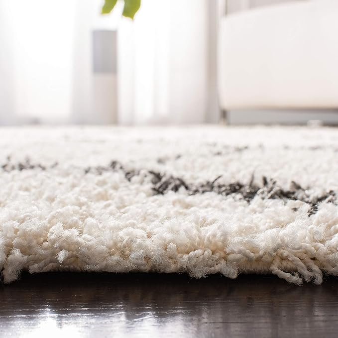 SAFAVIEH Dallas Shag Collection 2'3" x 6' Ivory / Dark Grey SGDS257H Trellis Non-Shedding Living Room Bedroom Dining Room Entryway Plush 1.5-inch Thick Runner Rug