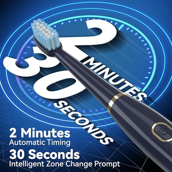 7AM2M Sonic Electric Toothbrush for Adults and Kids- High Power Rechargeable Toothbrushes with 8 Brush Heads,5 Adjustable Modes, Built-in 2-Minute Smart Timer,4 Hours Fast Charge for 30 Days(Navy)