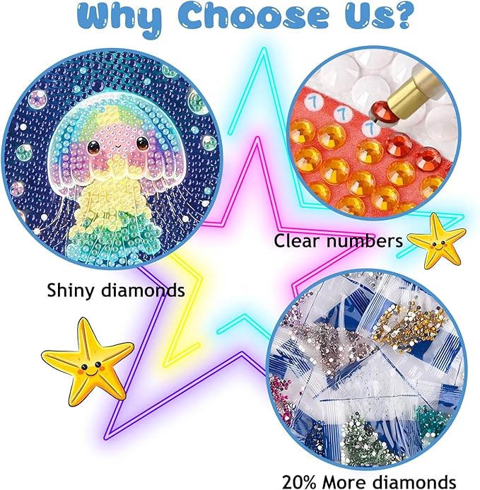 Reivworl Diamond Art Kits for Kids, Jellyfish Diamond Art for Kids Ages 8-12, Jellyfish Diamond Painting Kits for Kids for Home Wall Decor (8x8Inch)