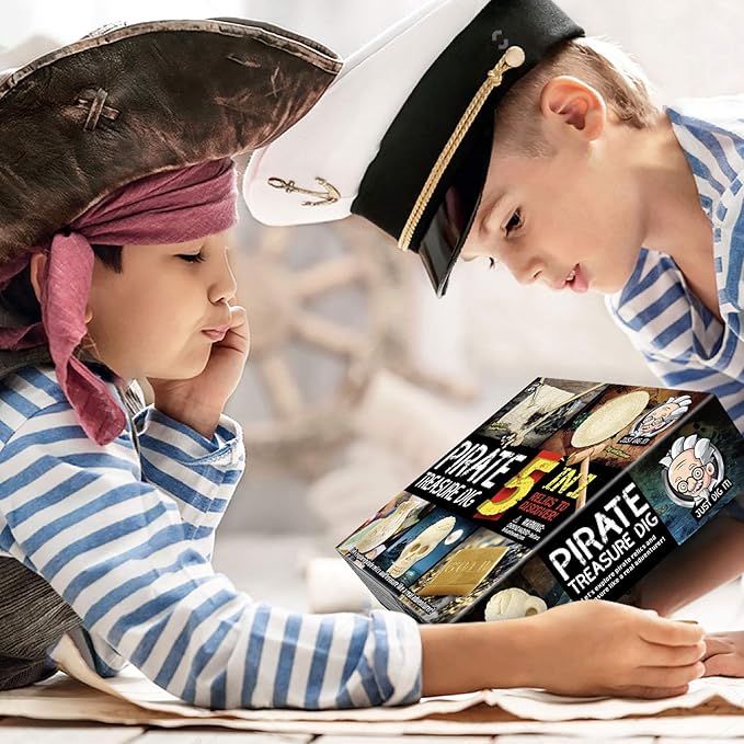 Gamerside Pirate Treasure Dig Kit Break Into 5 Bricks Treasure Hunt Pirate Kid Toys Gememstone Dig Kit Pirate Toys for Kids Birthday Gift Party Supplies Archeology Educational STEM Kit