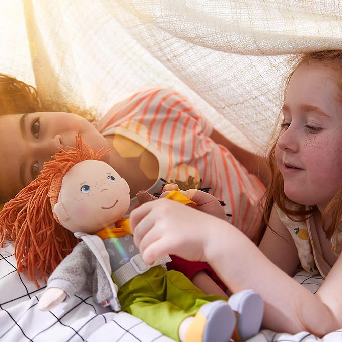 HABA Soley 12" Soft Doll with Red Hair, Embroidered Face, Removable Pants and Jacket - Machine Washable for Ages 18 Months +