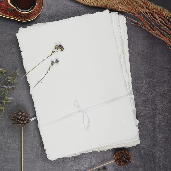 LEATHER VILLAGE Watercolor Paper - Off White - 9.5 X 12 inches, 50 Sheets - Mixed Media Watercolor Paper - 150 GSM Thick Deckle Edge Virgin Cotton Handmade Paper - Off White