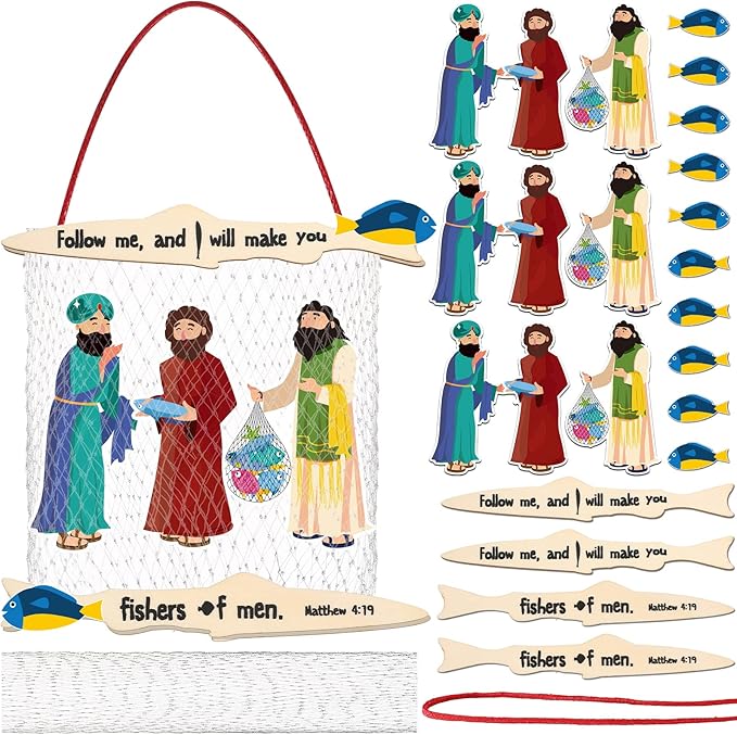 Amyhill Fishers of Men Craft for Kids First Communion Sunday School Crafts Bible Craft Kit Christian Jesus Religious Craft Supplies for Toddlers Kids and Home Activities(24 Sets)