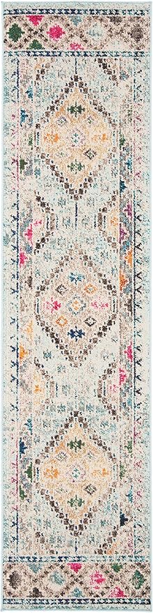 SAFAVIEH Madison Collection Runner Rug - 2'2" x 6', Blue & Yellow, Boho Diamond Distressed Design, Non-Shedding & Easy Care, Ideal for High Traffic Areas in Living Room, Bedroom (MAD418K)