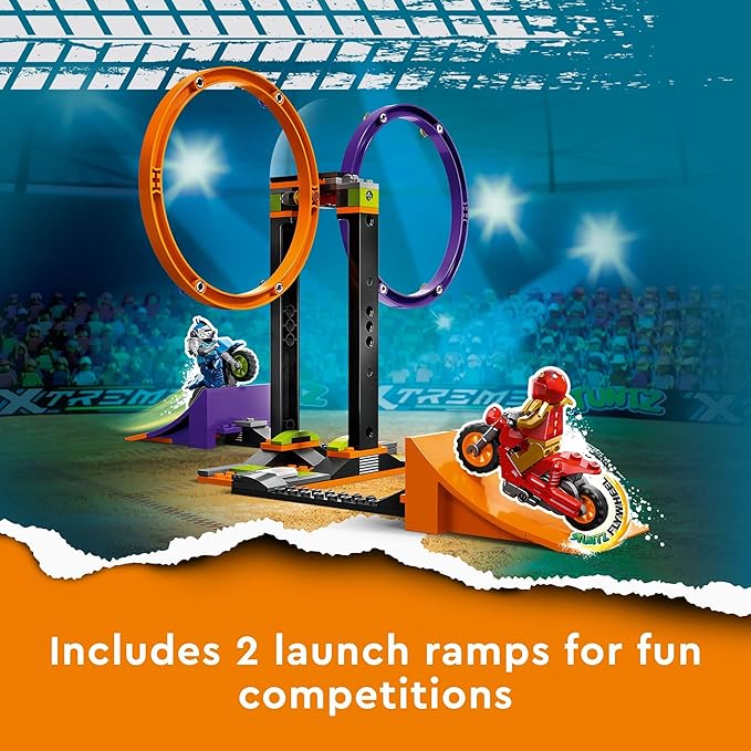 LEGO City Stuntz Spinning Stunt Challenge 60360-1 or 2 Player Tournaments with Flywheel-Powered Motorcycle Toys, Features 2 Minifigures and Ramps, Fun Gift Set Idea for Boys, Girls, or Kids Ages 6+