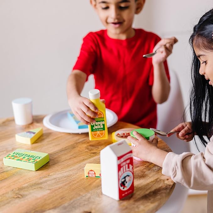Melissa & Doug Fridge Food Wooden Play Food Set - 9 Pieces Pretend Play Kitchen Accessories, For Kids Kitchen, Wooden Grocery Sets For Kids Ages 3+