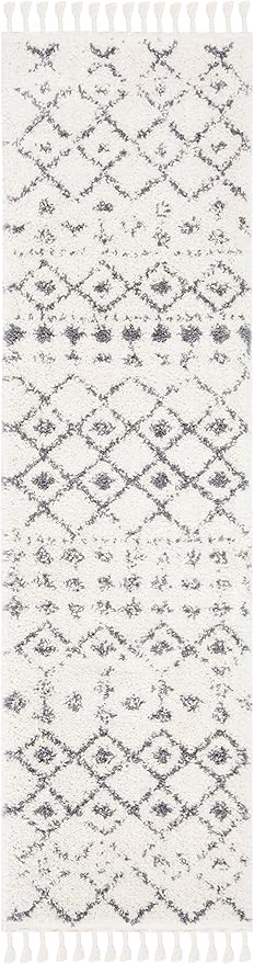 SAFAVIEH Berber Fringe Shag Collection 2'2" x 20' Cream / Dark Grey BFG516A Moroccan Non-Shedding Living Room Bedroom Dining Room Entryway Plush 1.2-inch Thick Runner Rug