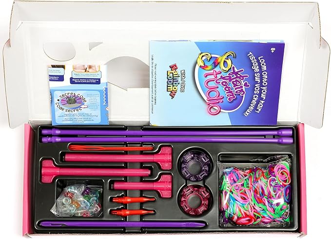 Rainbow Loom® Hair Loom Studio Kit, Features 2 Finger Loom, 40 Beads, 600 Rubber Colorful Rubber Bands and Many More, Great Gift for Girls 7+