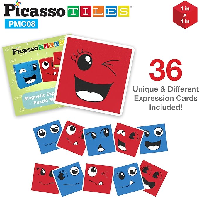PicassoTiles Magnetic Expression Puzzle Toy Building Block Mix & Match Cubes Cubes Magnet Sensory Toys Pre-School Gifts Educational STEM Learning Kit for Kid, Baby Toddler Age 3 and Up 8 Pieces PMC08