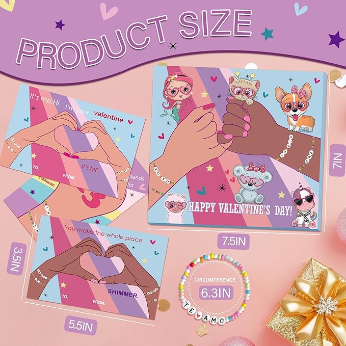 Valentines Day Cards for Kids School - 28 Pack Kids Taylor Friendship Valentines Cards, Valentines Bracelets, Valentines Day Gifts for Girls, School Classroom Valentines Day Exchange Gift