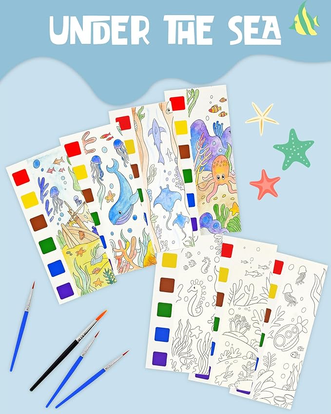 Vileafy 20 Under The Sea Party Favors for Kids Ages 4-8, Pockage Watercolor Painting Book -Paint with Water Mini Coloring Book for Art Party Favors (Sea Animals)