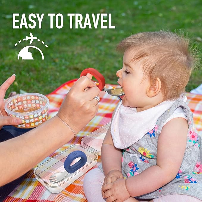 Toddler Utensils Baby Utensils Toddler Forks and Spoons Baby Forks and Spoons Set Kids Stainless Steel Silverware Set Children Safe Forks and Spoons self feedig-Dishwasher Safe(Red+Blue)