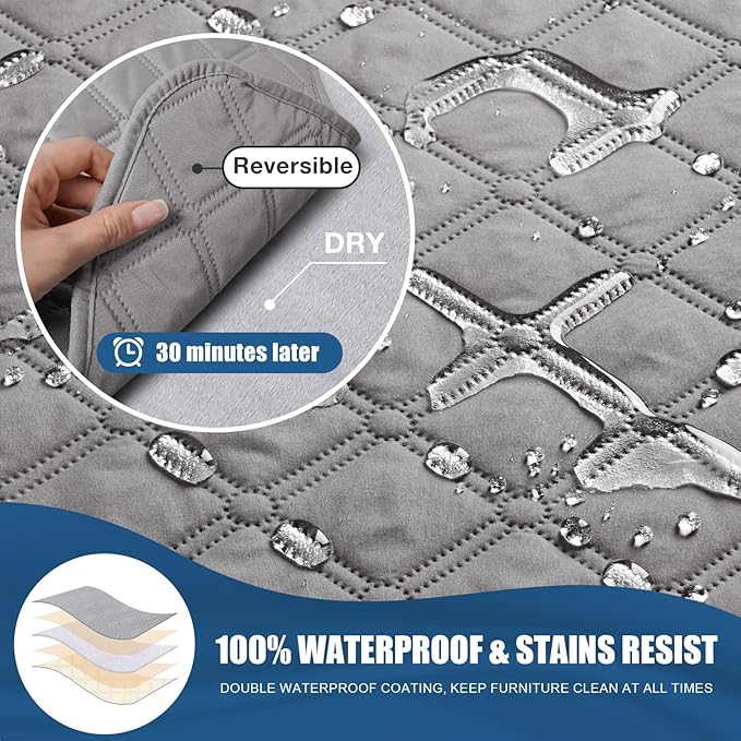 TAOCOCO 100% Waterproof Recliner Covers, Recliner Sofa Covers with Leg Straps, Reversible Recliner Couch Cover for Reclining Chair, Washable Couch Protector for Pets Kids(1 Seater 28", Off Whit)