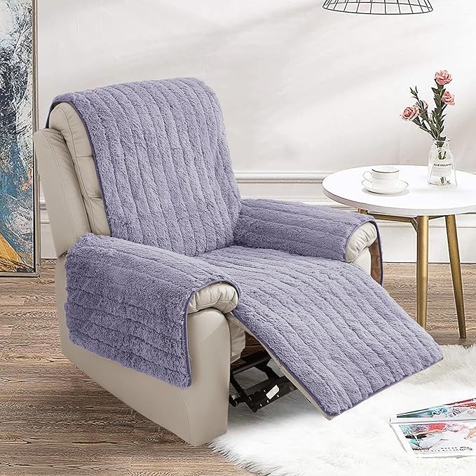 RBSC Home Plush Recliner Slipcover 30 Inches Chair Covers Artificial Wool Lazy Boy Cover Quilted Cover for Large Recliner Chairs and Furniture