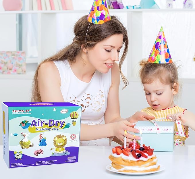 Air Dry Clay 56 Colors, Modeling Clay for Kids, DIY Model Magic Clay, Molding Clay Kit with Sculpting Tools, Non-Sticky Soft and Super Light, Arts and Crafts Gift for Boys Girls Kids.