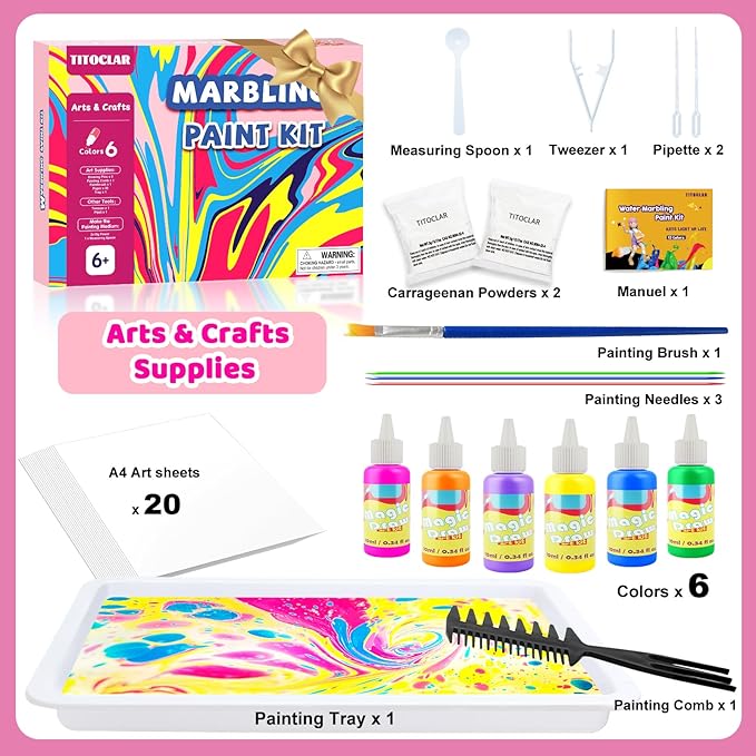 Water Marbling Paint for Kids, Art Supplies for Kids,Arts and Crafts for Girls Boys Ages 8-12 6-8 3-5, Birthday Gifts Toys for Girls 3+ Years Old