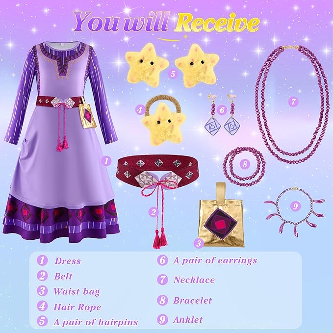 Princess Costume for Girls Purple Princess Dress Set Halloween Costume