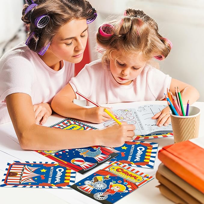 JAPBOR Carnival Activity Coloring Books - 48PCS Mini Circus Carnivals Activities Color Books Bulk for Kids Party Favors, Showman Themed Small Colouring Pages for Birthday Class Drawing Painting Game