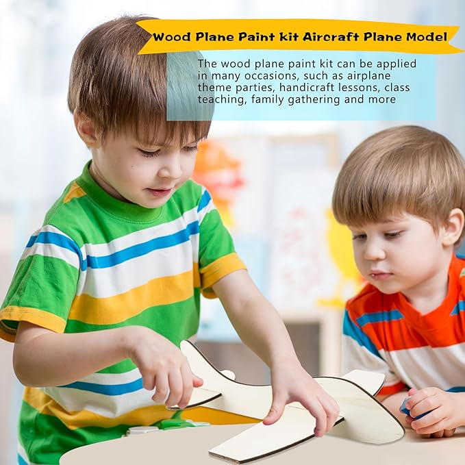 Feradny 24 Pack Unfinished Wooden Airplane Model Toys DIY Model Planes Wood Plane kit Handcraft Plane to Paint for Kids School Art Activity Birthday Carnival Party (Color Style 2)…