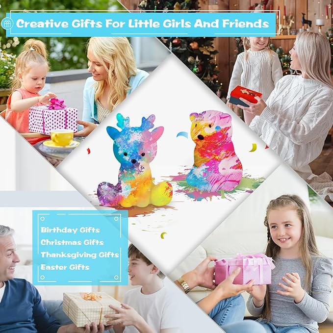 HOUDI Kids Stocking Stuffers for Girls, Bear Deer Kids Painting Set Night Light, Christmas Arts and Crafts for Kids Ages 8-12, Painting Kit for Kids 6-12, Gifts for Boys, 3 4 5 6 7 Year Old Girl Gifts